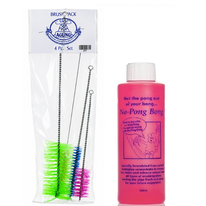 Agung 4pc Brush Kit + No Pong Bong & Pipe Cleaner Bundle