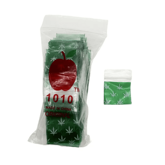 1010 Green Plant Apple Bags 100 Pack 25x25mm - Oz Sweet Puff