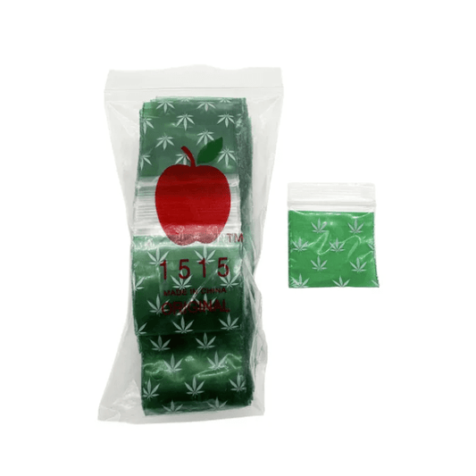 1515 Green Plant Apple Bags 100 Pack 38x38mm - Oz Sweet Puff