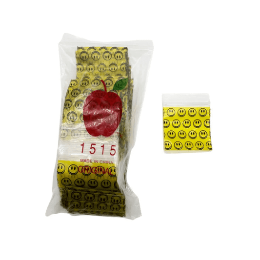 1515 Yellow Smiley Apple Bags 100 Pack 38x38mm - Oz Sweet Puff