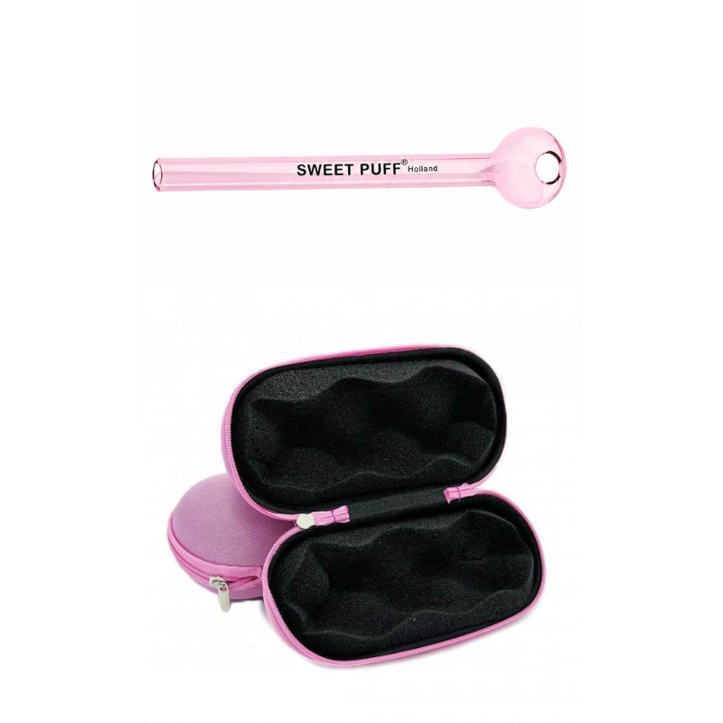 Straight Sweet Puff Glass Pipe & Medium Case Bundle Pink