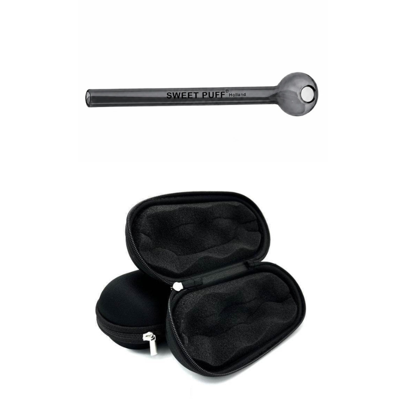 Straight Sweet Puff Glass Pipe & Medium Case Bundle Grey