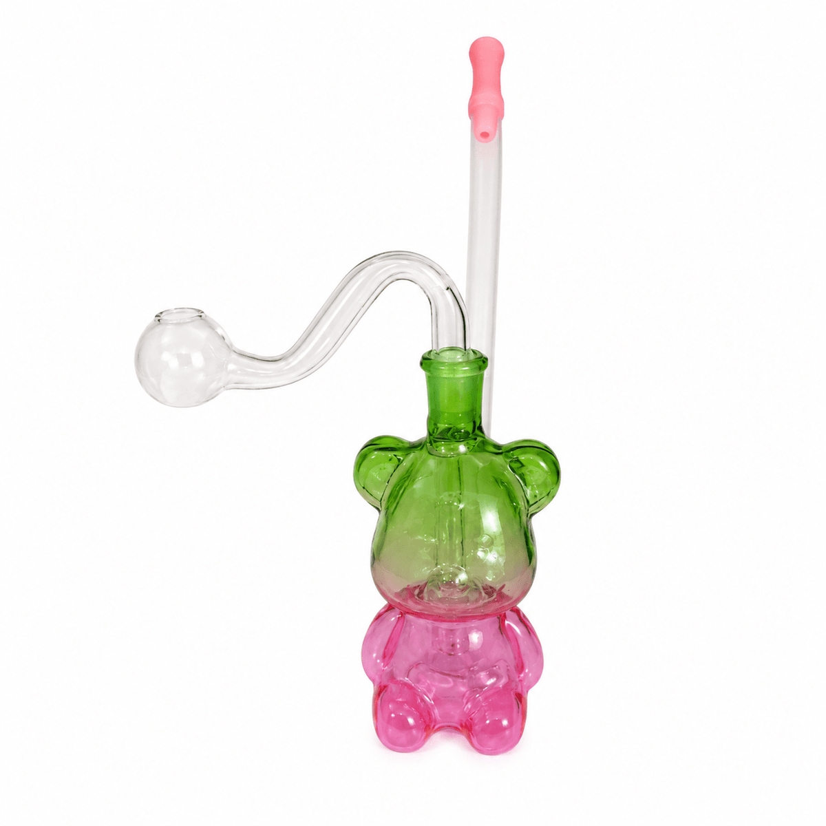 Bear Glass Water Pipe 10cm Green & Pink
