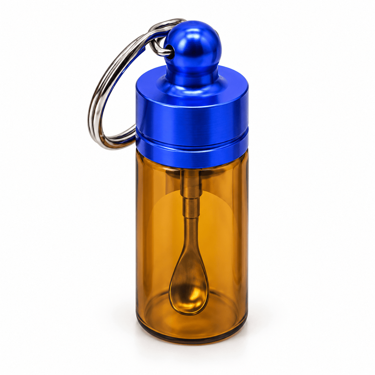 Glass Key Chain Snuff Jar Blue