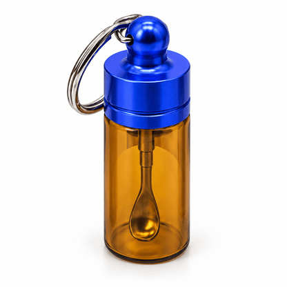 Glass Key Chain Snuff Jar Blue