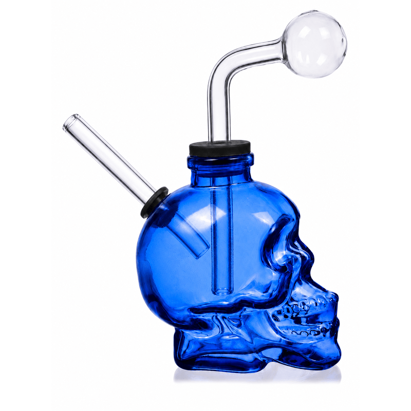 Glass Skull Water Pipe 13cm Blue