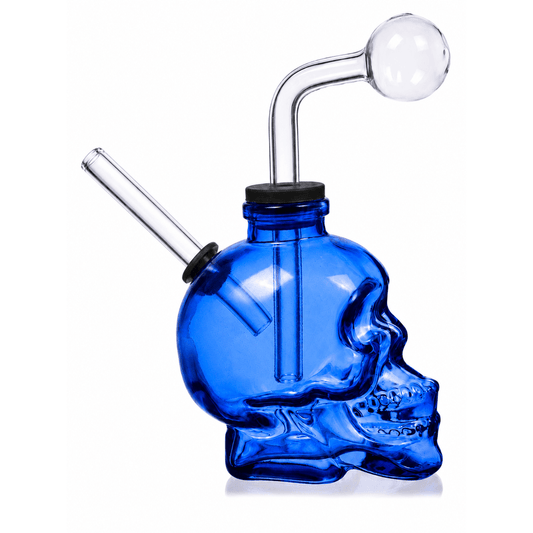 Glass Skull Water Pipe 13cm Blue