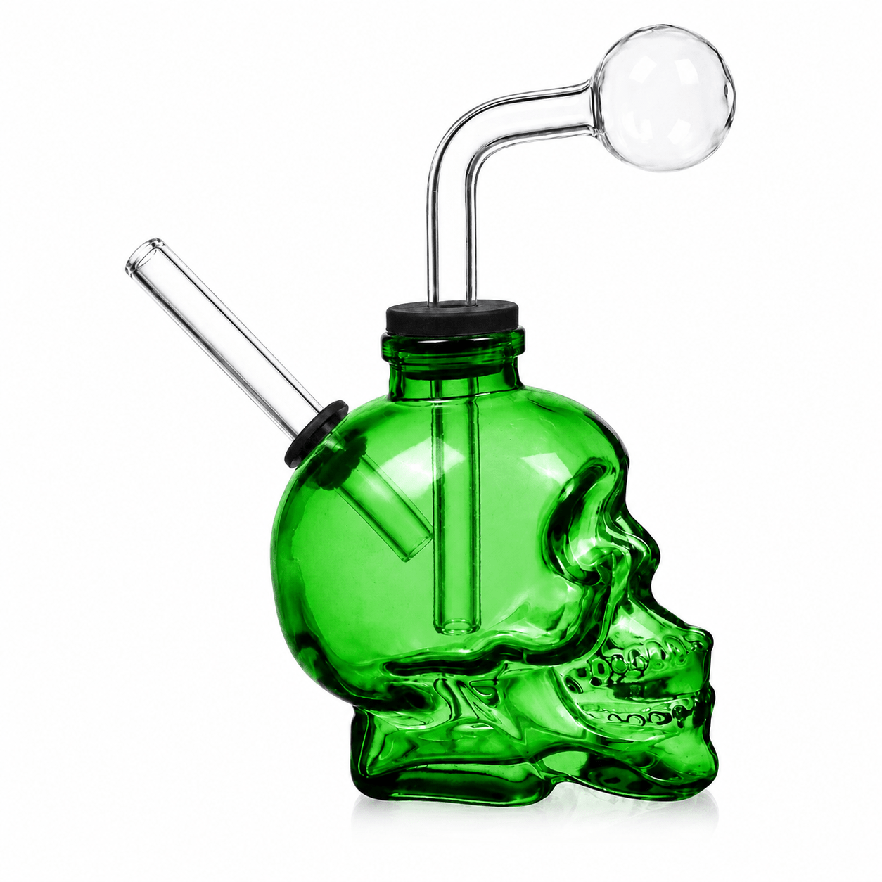 Glass Skull Water Pipe 13cm Green