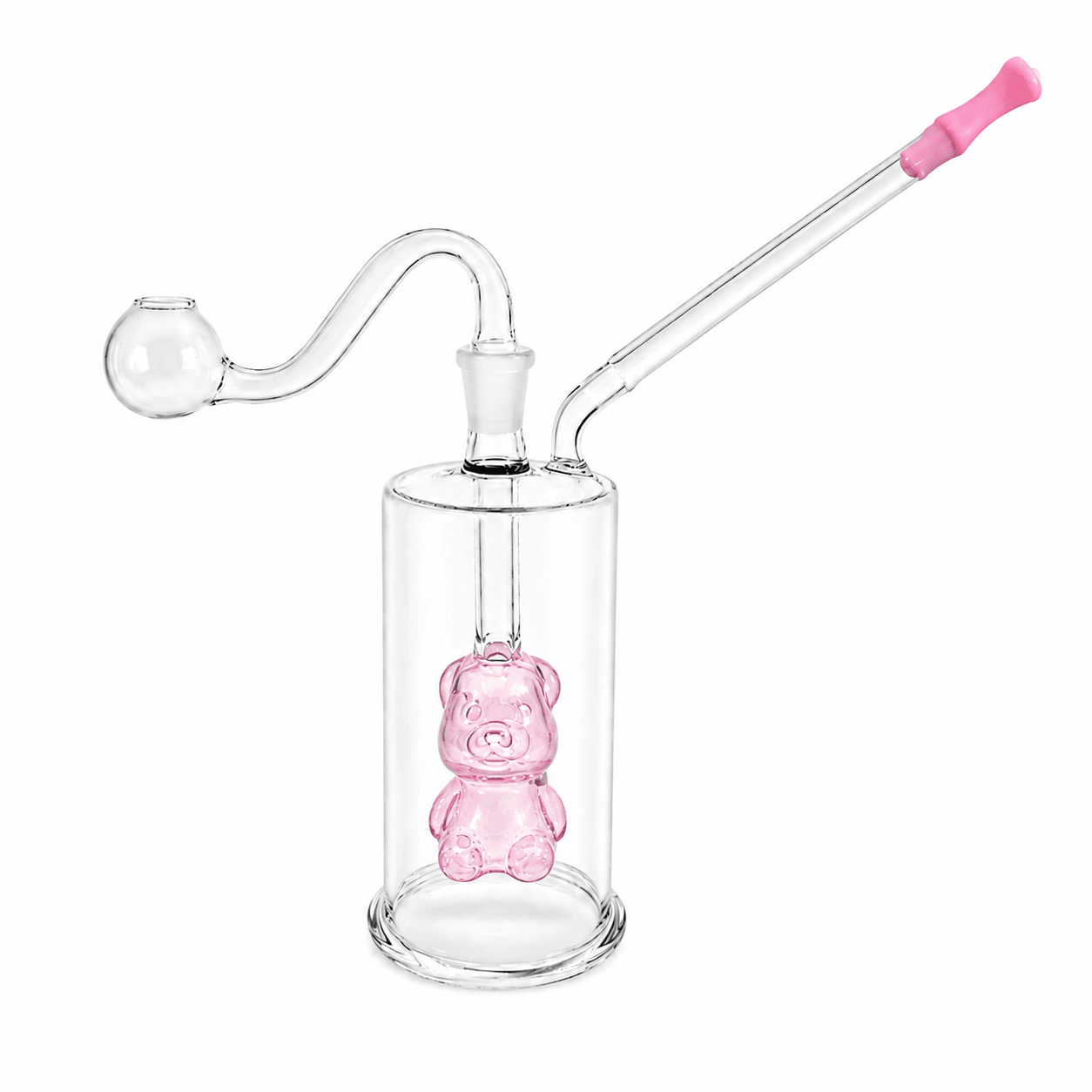 Internal Bear Glass Water Pipe 12cm Pink
