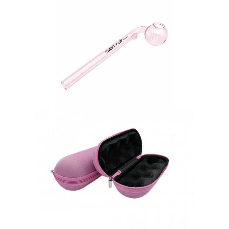 Matching Colour Sweet Puff Glass Pipe & Large Case Bundle - Oz Sweet Puff