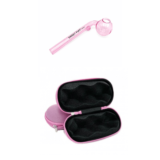 Matching Colour Sweet Puff Glass Pipe & Medium Case Bundle - Oz Sweet Puff