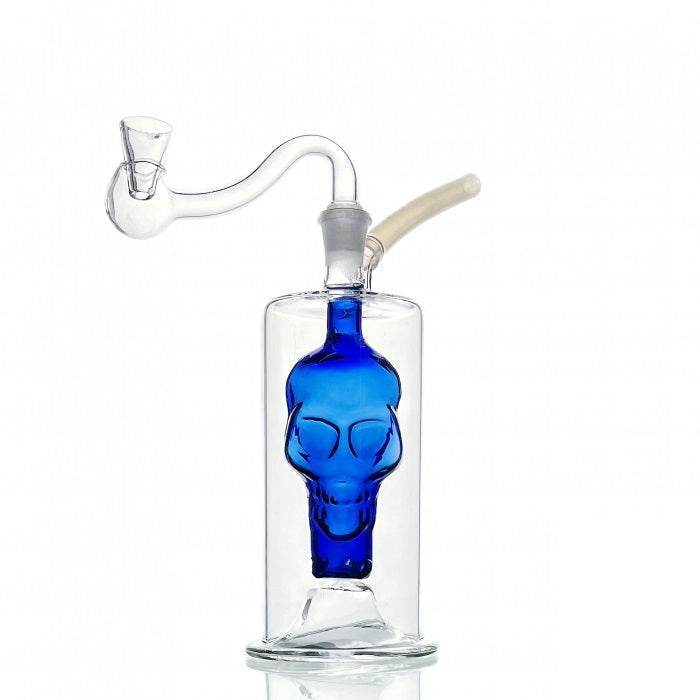 Skull Glass Bubbler Water Pipe 13cm Blue