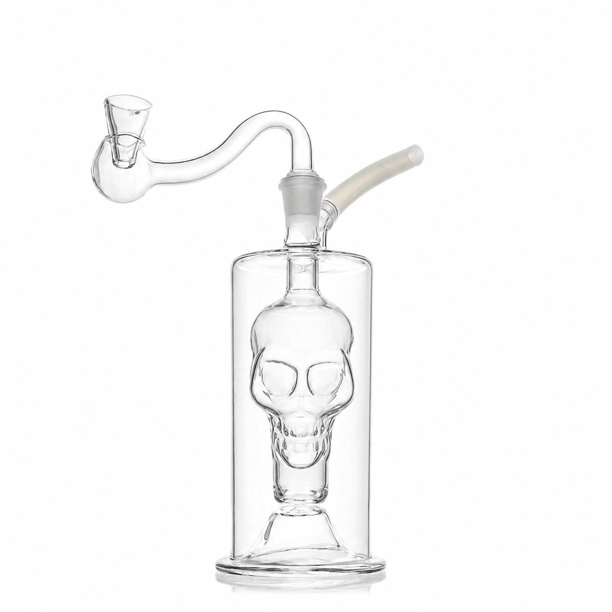 Skull Glass Bubbler Water Pipe 13cm Clear