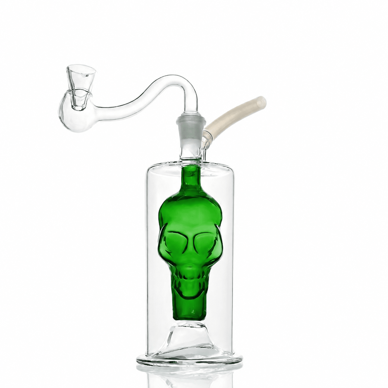 Skull Glass Bubbler Water Pipe 13cm Green