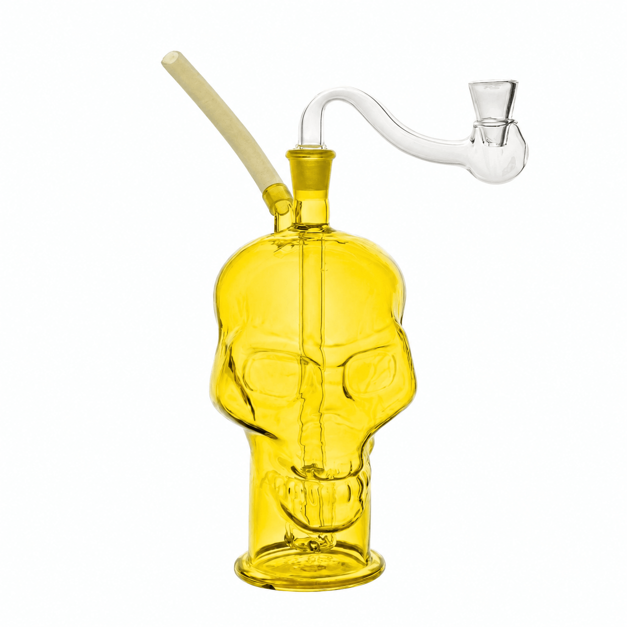 Skull Glass Bubbler Water Pipe 14cm Yellow