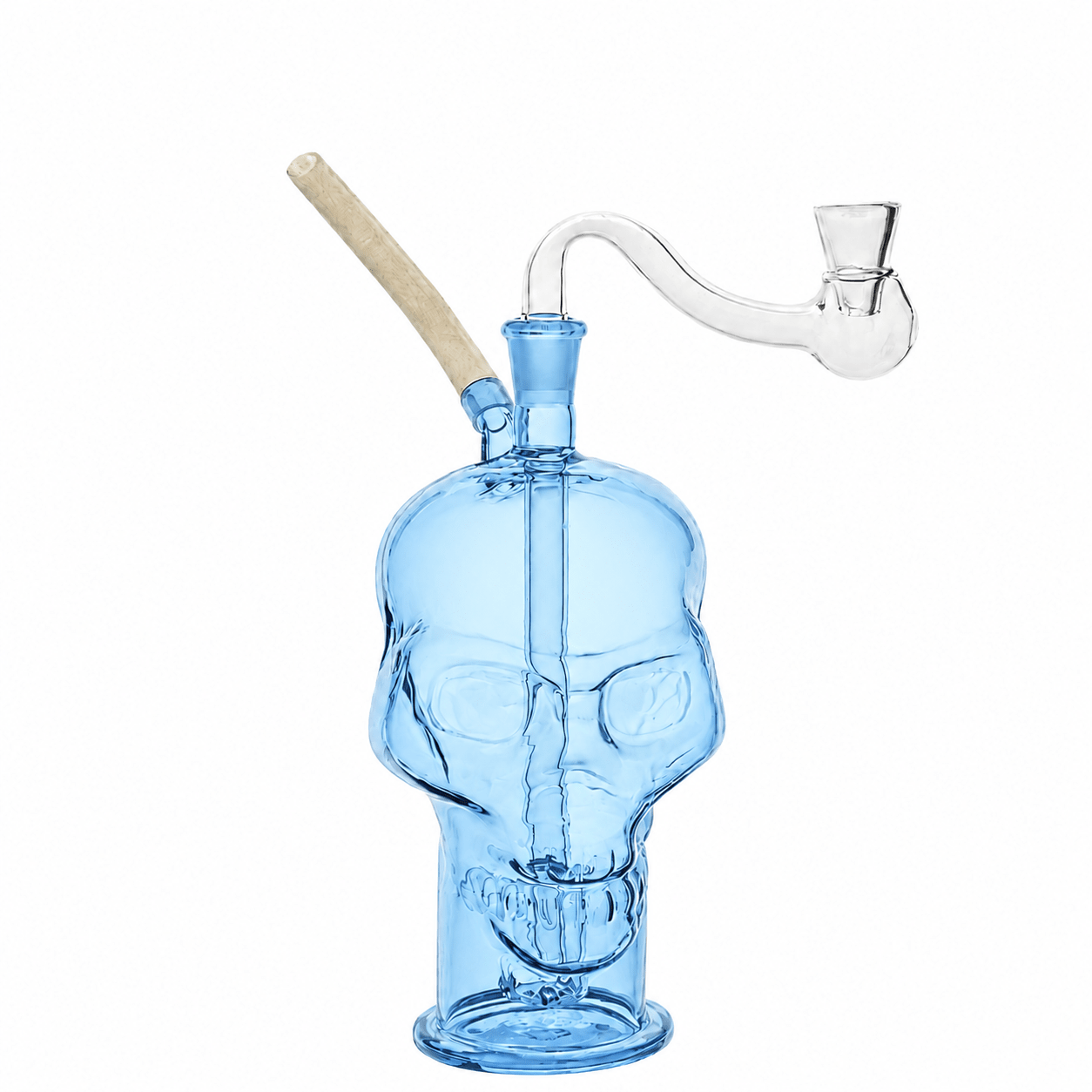 Skull Glass Bubbler Water Pipe 14cm Blue